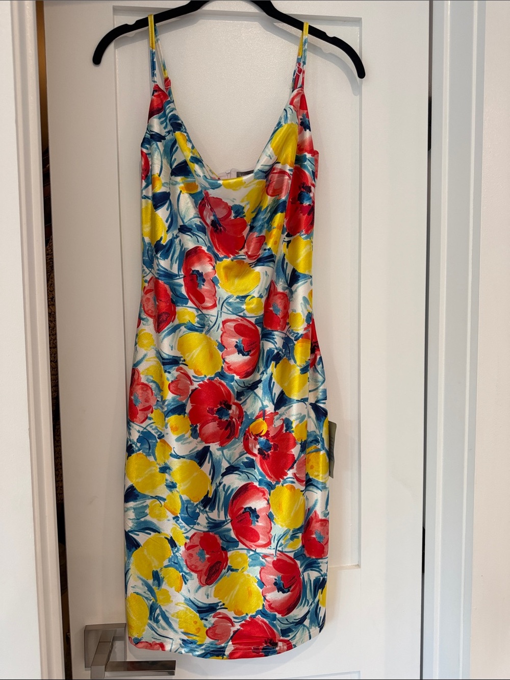 Floral Slip Dress with Red & Yellow Bloom Print